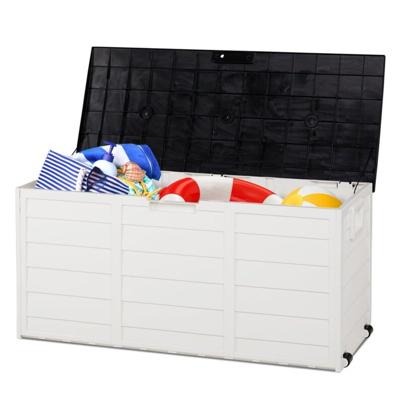 SalonMore 75gal 260L Outdoor Garden Plastic Storage Deck Box Backyard Lockable Seat White