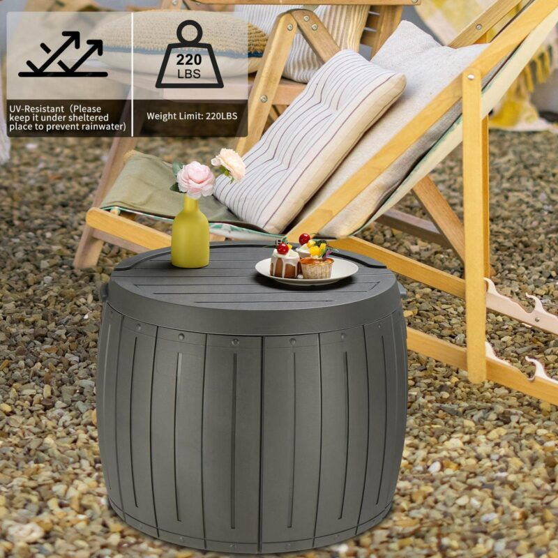 SalonMore Outdoor 36gal Garden Storage Deck Box Plastic Chest Tools Cushions Gray - Image 6