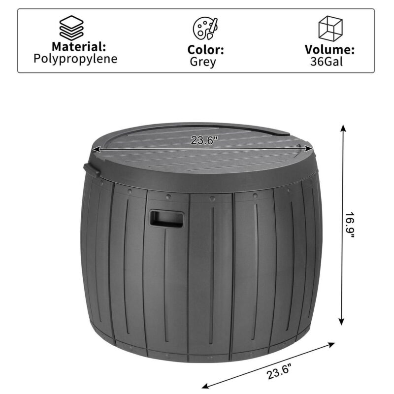 SalonMore Outdoor 36gal Garden Storage Deck Box Plastic Chest Tools Cushions Gray - Image 2
