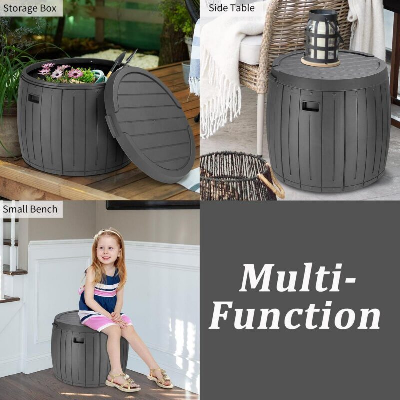 SalonMore Outdoor 36gal Garden Storage Deck Box Plastic Chest Tools Cushions Gray - Image 3
