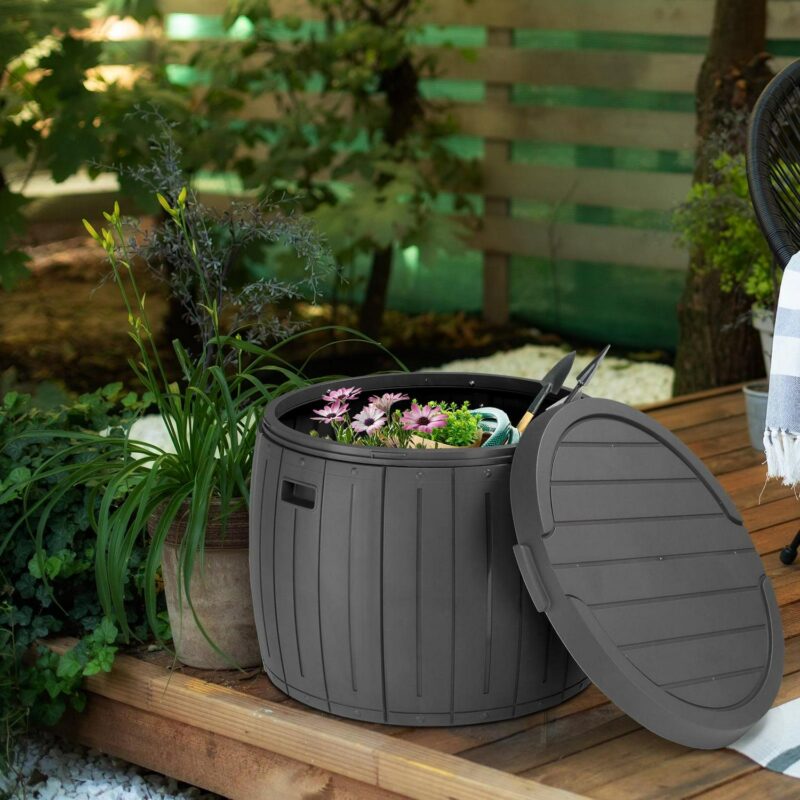 SalonMore Outdoor 36gal Garden Storage Deck Box Plastic Chest Tools Cushions Gray - Image 5