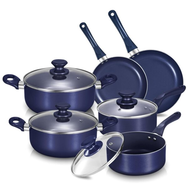 Scafild | 10-Piece Ceramic Nonstick Aluminum Cookware Set - Drill Blue