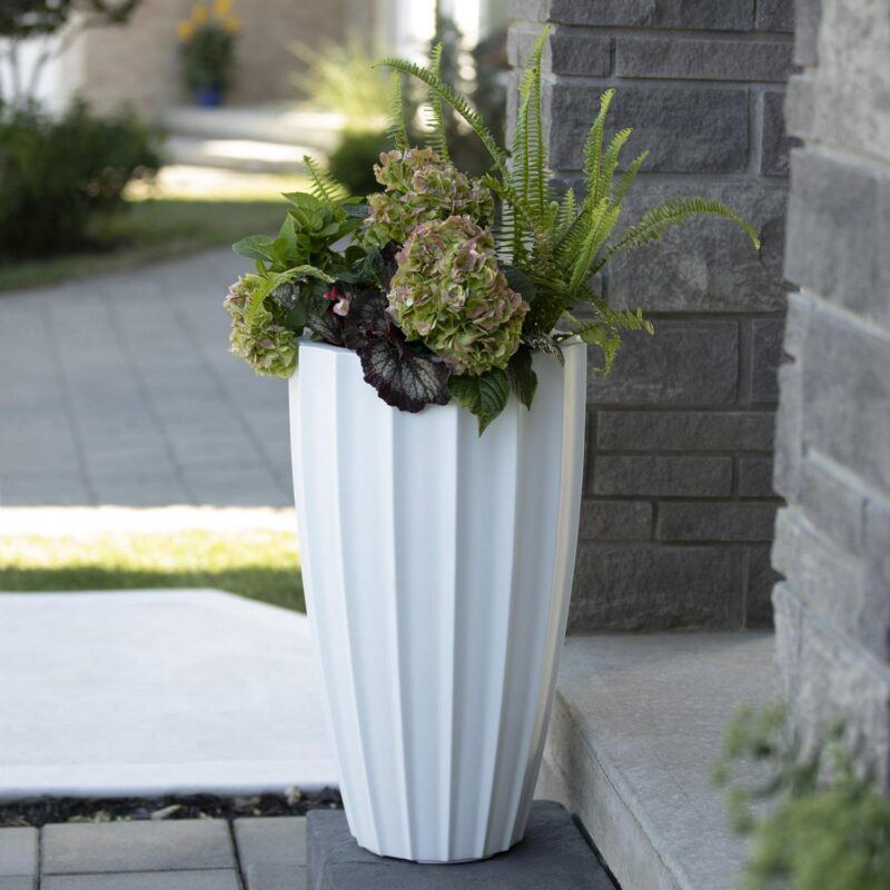 Sedona 15.9a x 15.9a x 28a Round White Self-Watering Polyethylene Planter - Image 3