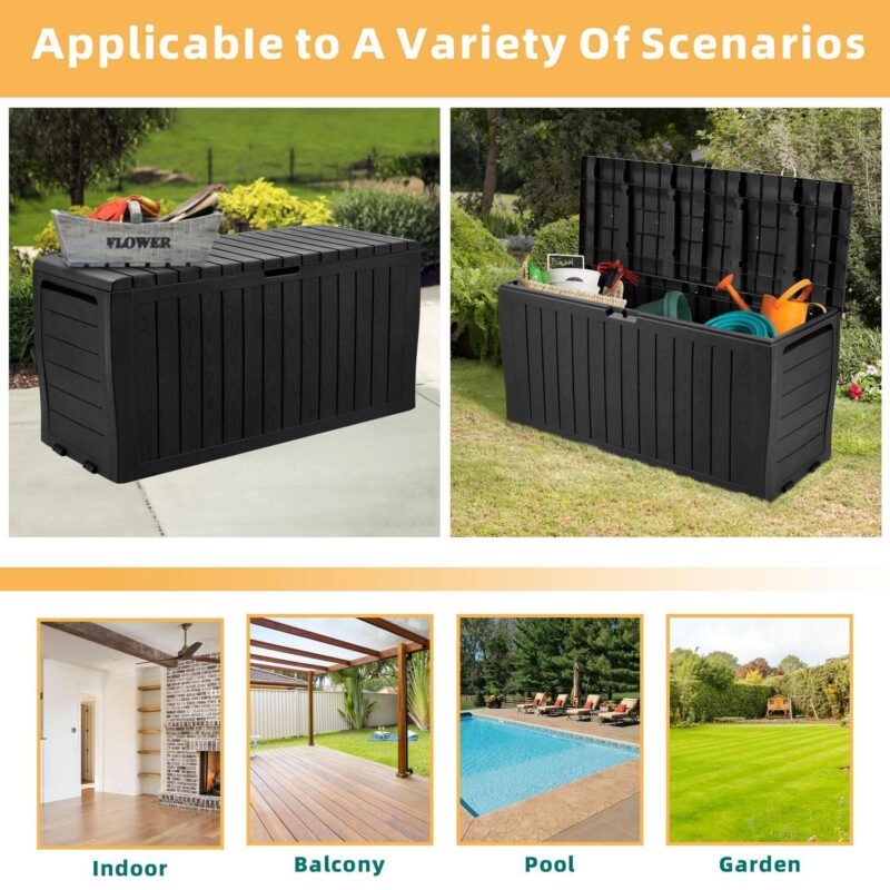 Seizeen 75 Gallon Resin Deck Box on Wheels, Patio Large Storage Cabinet, Outdoor Waterproof Storage Chest, Storage Container for Outside Furniture Cushions, Garden Tools, Kids' Toys, Black, D7226 - Image 6