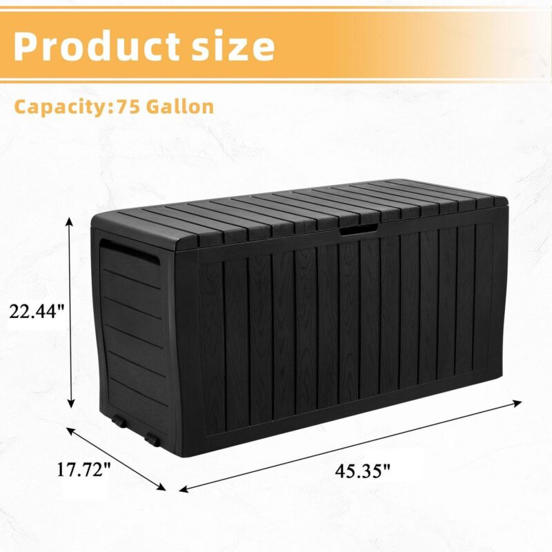 Seizeen 75 Gallon Resin Deck Box on Wheels, Patio Large Storage Cabinet, Outdoor Waterproof Storage Chest, Storage Container for Outside Furniture Cushions, Garden Tools, Kids' Toys, Black, D7226 - Image 4