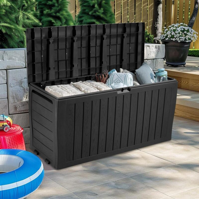 Seizeen 75 Gallon Resin Deck Box on Wheels, Patio Large Storage Cabinet, Outdoor Waterproof Storage Chest, Storage Container for Outside Furniture Cushions, Garden Tools, Kids' Toys, Black, D7226 - Image 9