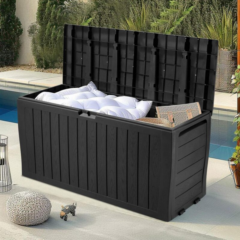Seizeen 75 Gallon Resin Deck Box on Wheels, Patio Large Storage Cabinet, Outdoor Waterproof Storage Chest, Storage Container for Outside Furniture Cushions, Garden Tools, Kids' Toys, Black, D7226 - Image 7