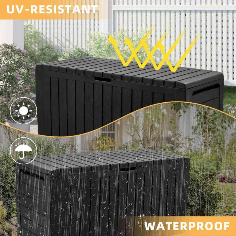 Seizeen 75 Gallon Resin Deck Box on Wheels, Patio Large Storage Cabinet, Outdoor Waterproof Storage Chest, Storage Container for Outside Furniture Cushions, Garden Tools, Kids' Toys, Black, D7226 - Image 5