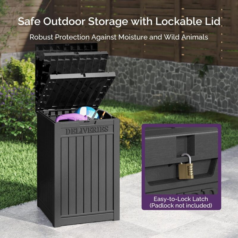 Sersper Deck Box 48 Gallon Gray, Waterproof Lockable Steel Outdoor Storage Box for for Patio Furniture, Pool Toys, Garden Tools and Outdoor Cushions - Image 4