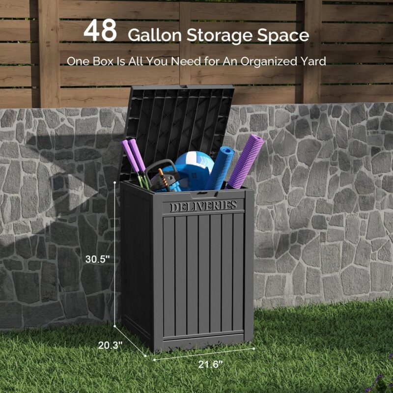 Sersper Deck Box 48 Gallon Gray, Waterproof Lockable Steel Outdoor Storage Box for for Patio Furniture, Pool Toys, Garden Tools and Outdoor Cushions - Image 3
