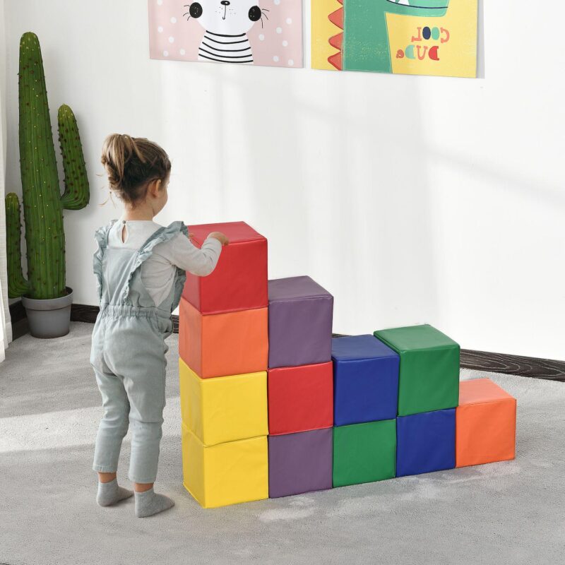 Soozier 12 Piece Soft Play Blocks Soft Foam Toy Building and Stacking Blocks Compliant Learning Toys for Toddler Baby Kids Preschool - Image 2
