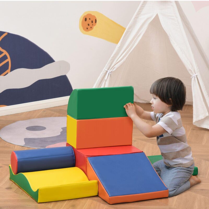 Soozier 7 Piece Soft Play Blocks Kids Climb and Crawl Gym Toy Foam Building and Stacking Blocks Non Toxic Learning Play Set Educational Software Activity Toy Brick Baby Soft Climbing Block - Image 2