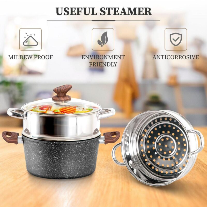 Sophia and William 30 Pieces Cookware and Bakeware Set Safe Granite Non-stick Aluminum Pots and Pans, Black - Image 7