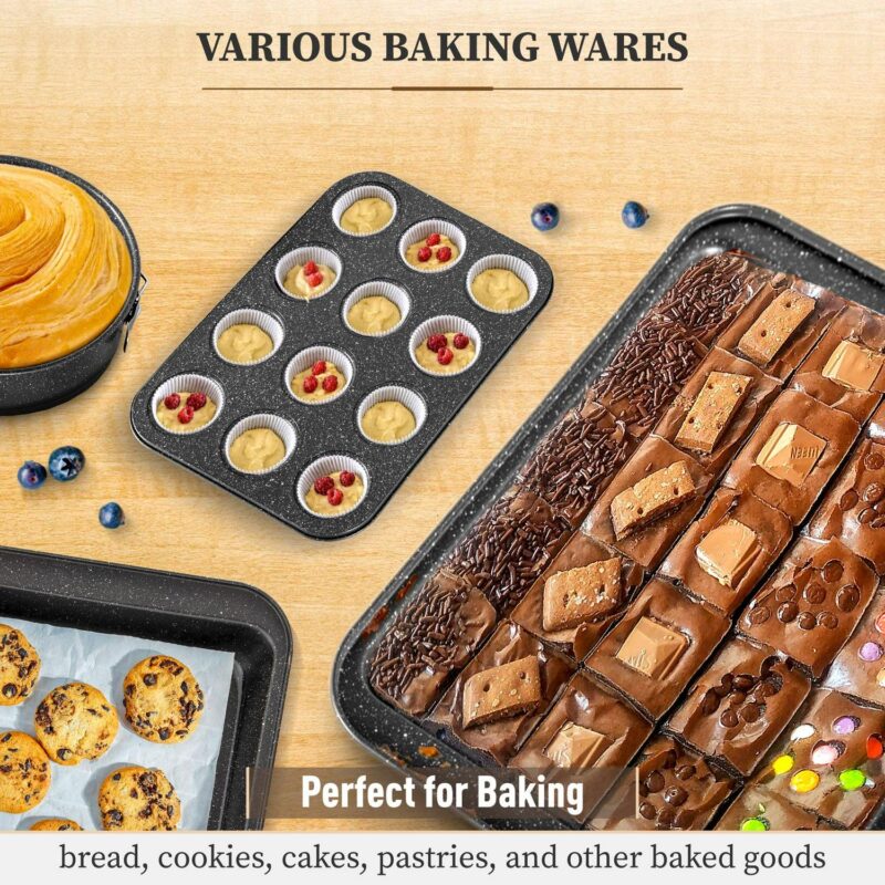Sophia and William 30 Pieces Cookware and Bakeware Set Safe Granite Non-stick Aluminum Pots and Pans, Black - Image 9