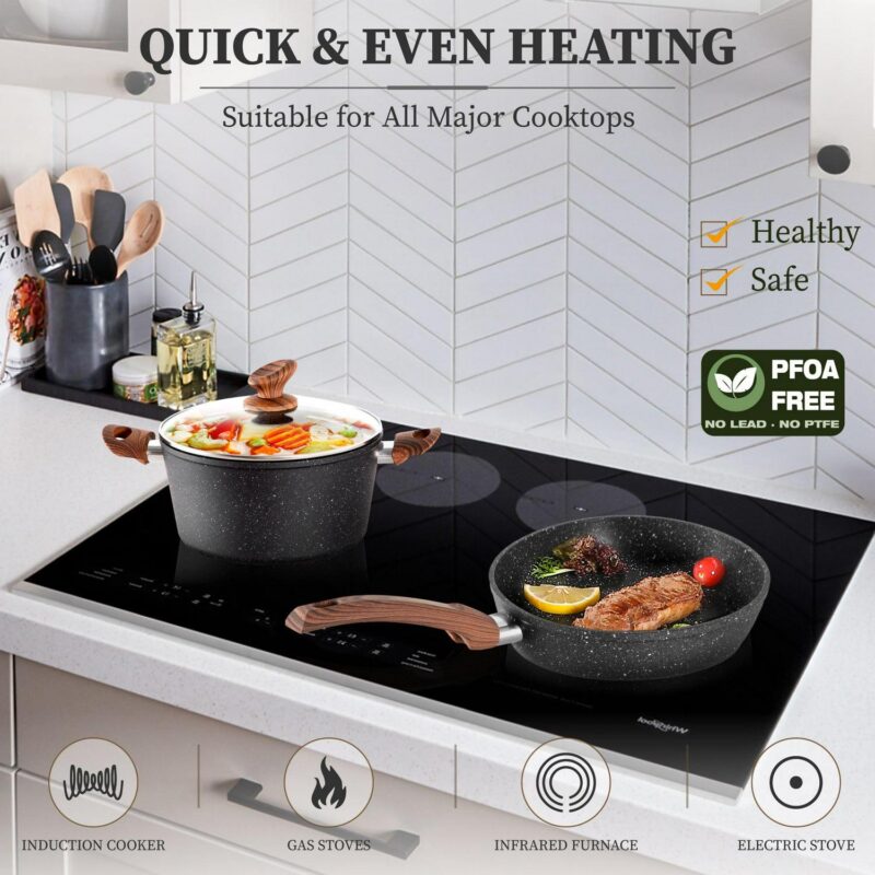 Sophia and William 30 Pieces Cookware and Bakeware Set Safe Granite Non-stick Aluminum Pots and Pans, Black - Image 4