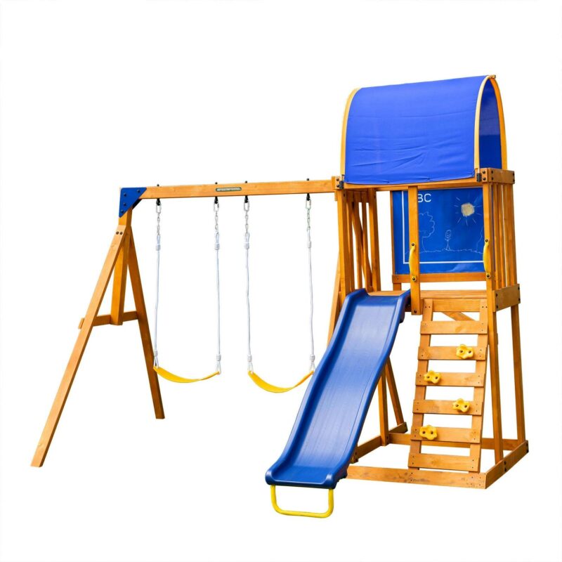 Sportspower Addison Wooden Swing Set with Heavy Duty Double A-Frame and Lifetime Warranty on Blow Molded Slide - Image 12