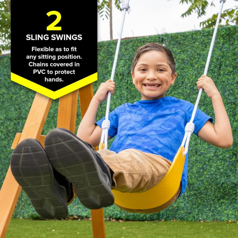 Sportspower Addison Wooden Swing Set with Heavy Duty Double A-Frame and Lifetime Warranty on Blow Molded Slide - Image 4