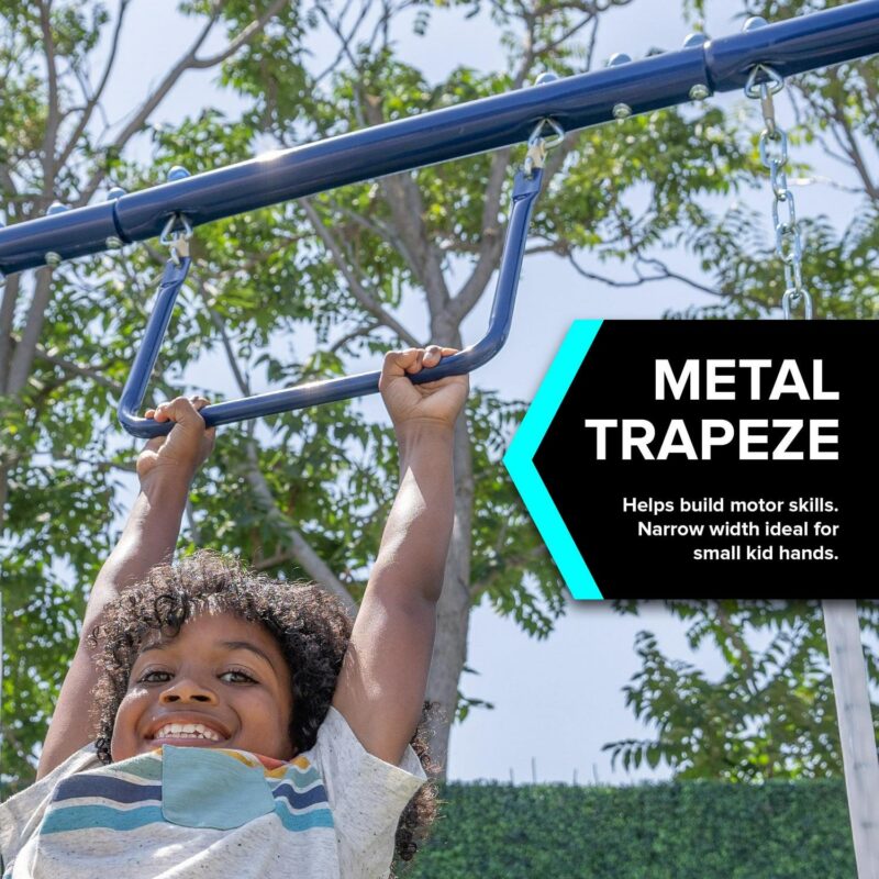 Sportspower Arcadia Metal Swing Set with Trapeze, 2 Person Glider Swing, and 5' Double Wall Slide with Lifetime Warranty - Image 6