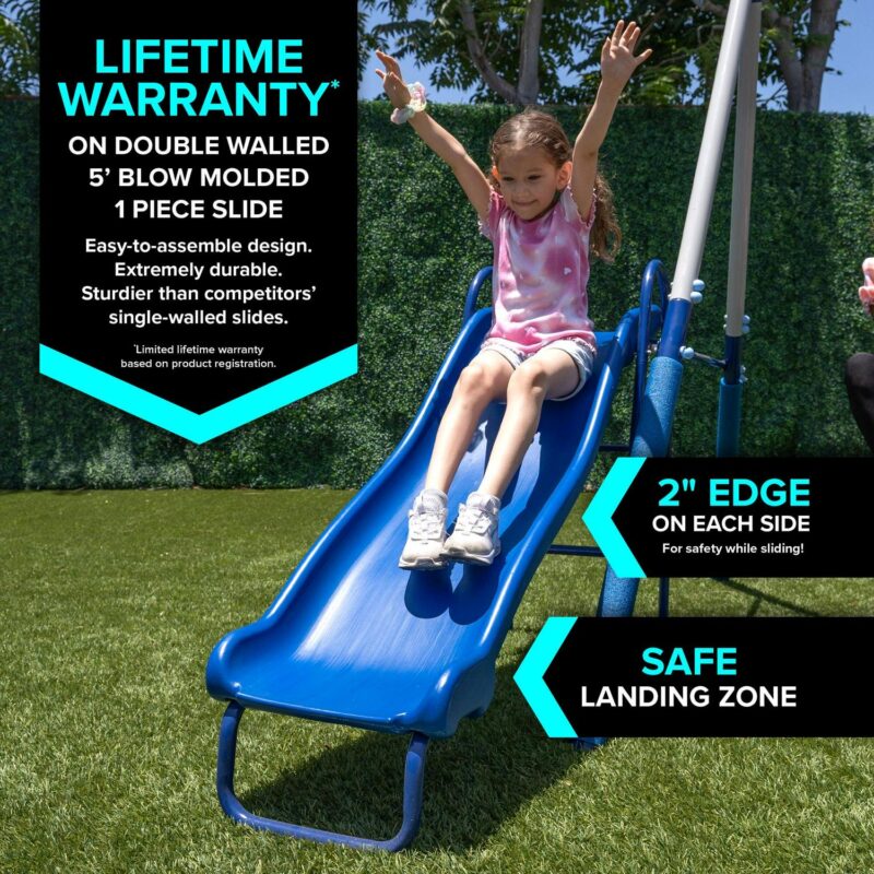 Sportspower Arcadia Metal Swing Set with Trapeze, 2 Person Glider Swing, and 5' Double Wall Slide with Lifetime Warranty - Image 2