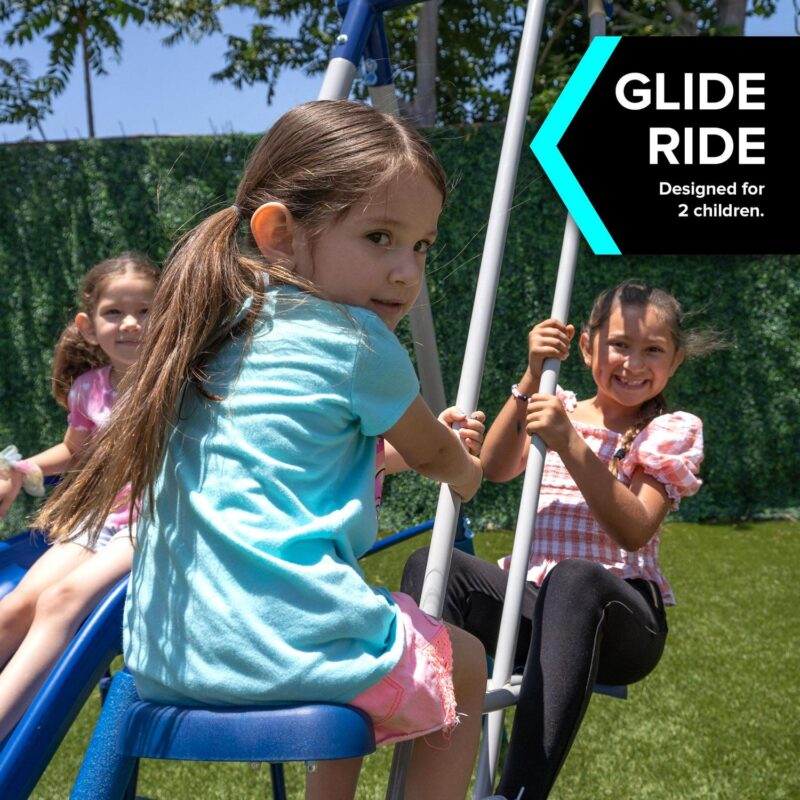 Sportspower Arcadia Metal Swing Set with Trapeze, 2 Person Glider Swing, and 5' Double Wall Slide with Lifetime Warranty - Image 4