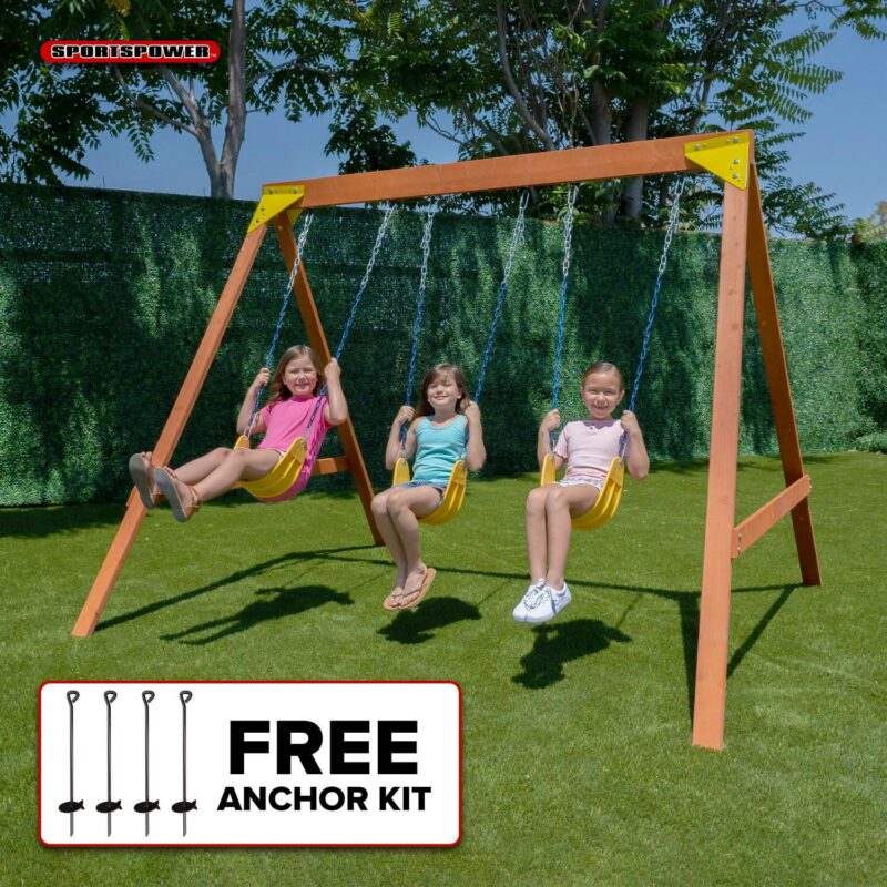 Sportspower Brooklyn Wooden Swing Set with 3 Swings