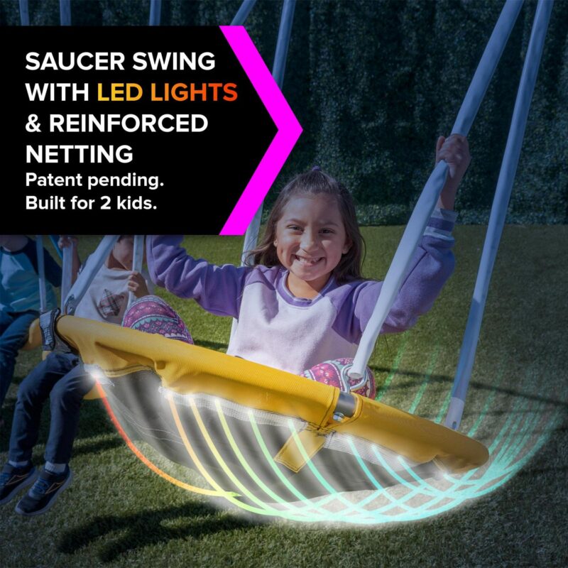 Sportspower Comet Metal Swing Set with LED Light up Saucer Swing, 2 Swings, and Lifetime Warranty on Blow Molded Slide - Image 4