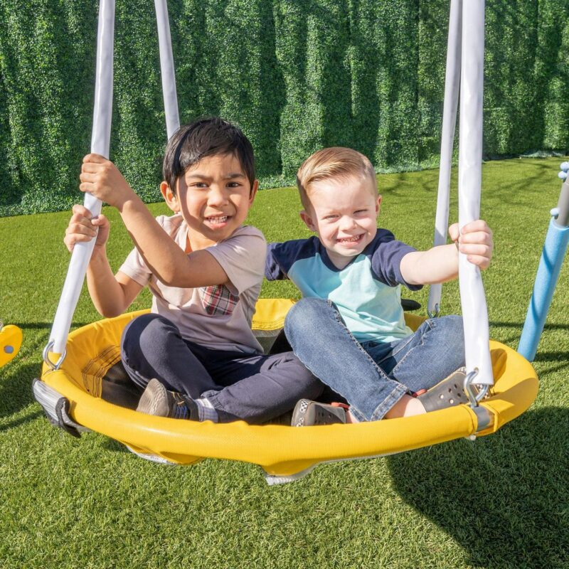 Sportspower Comet Metal Swing Set with LED Light up Saucer Swing, 2 Swings, and Lifetime Warranty on Blow Molded Slide - Image 5