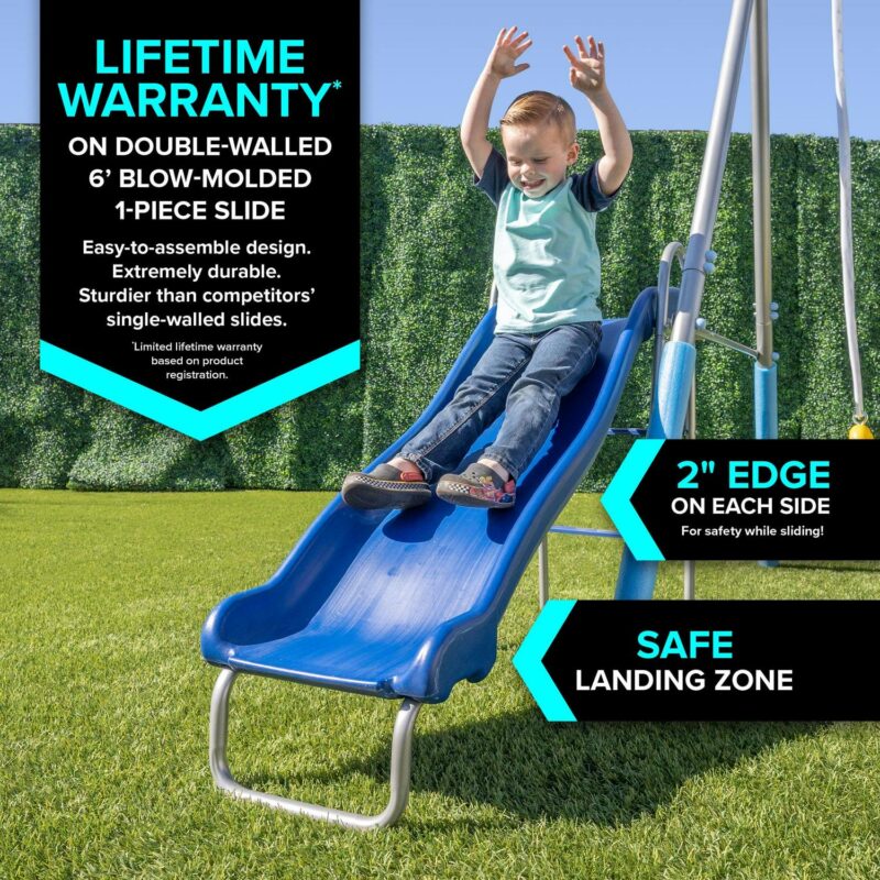 Sportspower Comet Metal Swing Set with LED Light up Saucer Swing, 2 Swings, and Lifetime Warranty on Blow Molded Slide - Image 6