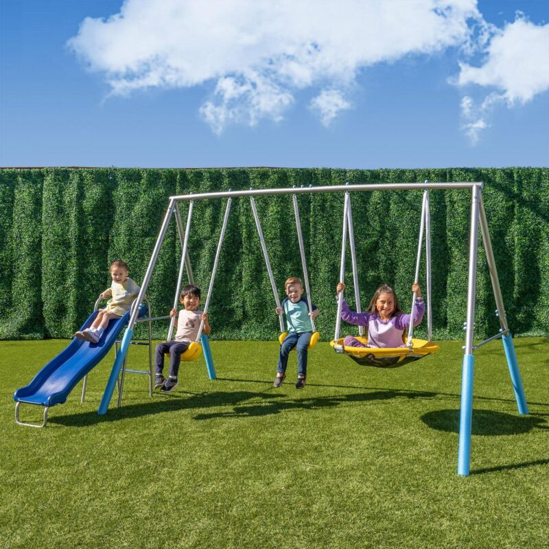 Sportspower Comet Metal Swing Set with LED Light up Saucer Swing, 2 Swings, and Lifetime Warranty on Blow Molded Slide - Image 10