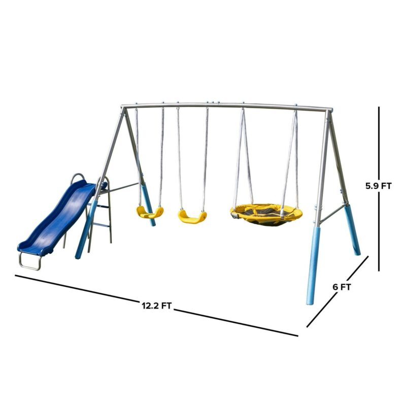 Sportspower Comet Metal Swing Set with LED Light up Saucer Swing, 2 Swings, and Lifetime Warranty on Blow Molded Slide - Image 11