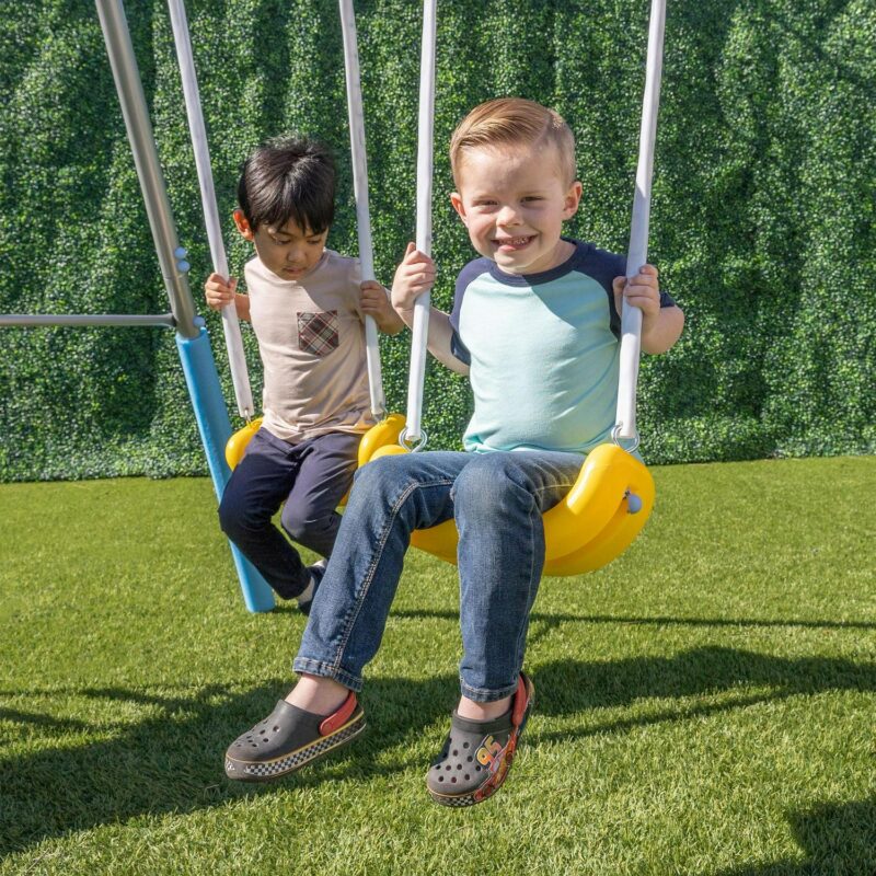 Sportspower Comet Metal Swing Set with LED Light up Saucer Swing, 2 Swings, and Lifetime Warranty on Blow Molded Slide - Image 8