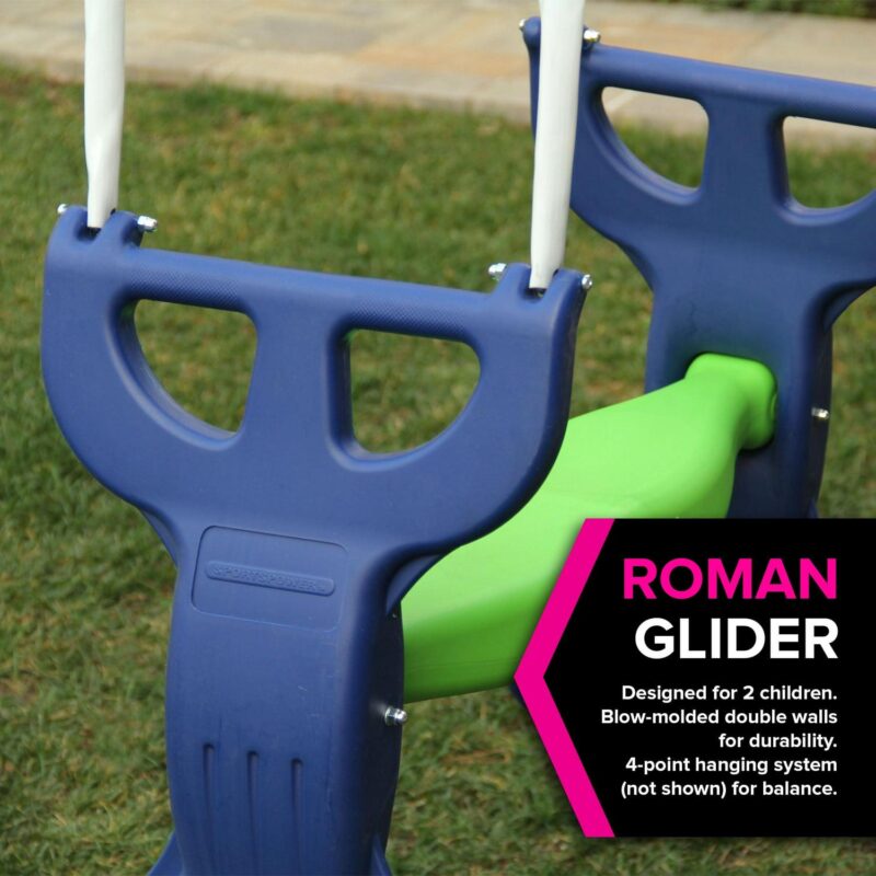 Sportspower Outdoor Rosemead Metal Swing Set with Roman Glider, Saucer, and 6' Double Wall Slide with Lifetime Warranty - Image 7