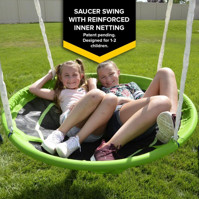 Sportspower Outdoor Rosemead Metal Swing Set with Roman Glider, Saucer, and 6' Double Wall Slide with Lifetime Warranty - Image 6