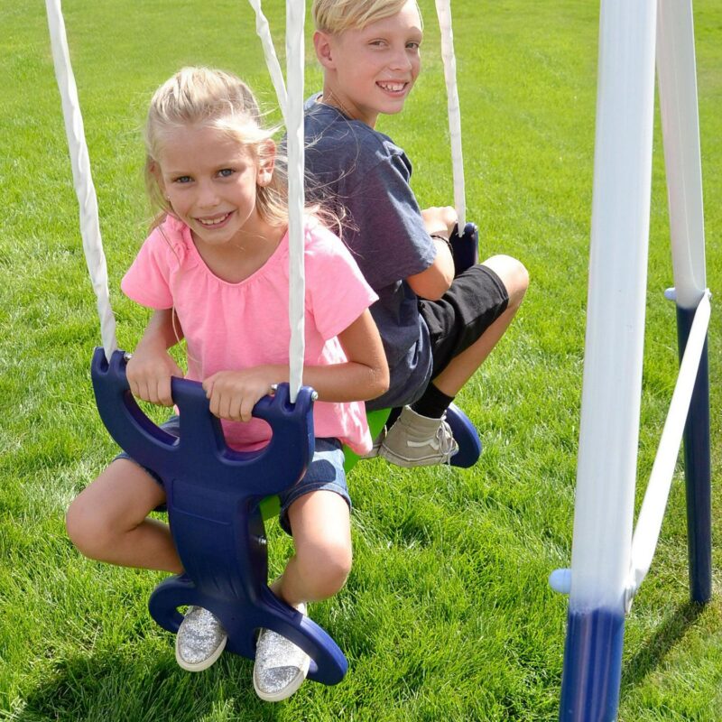 Sportspower Outdoor Rosemead Metal Swing Set with Roman Glider, Saucer, and 6' Double Wall Slide with Lifetime Warranty - Image 3