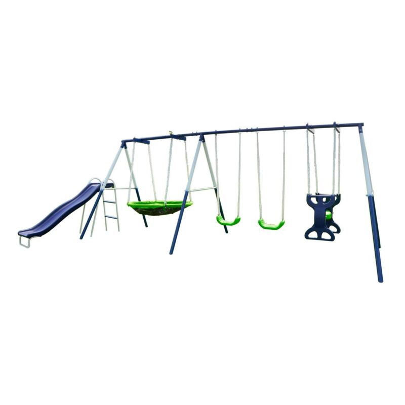 Sportspower Outdoor Rosemead Metal Swing Set with Roman Glider, Saucer, and 6' Double Wall Slide with Lifetime Warranty - Image 12