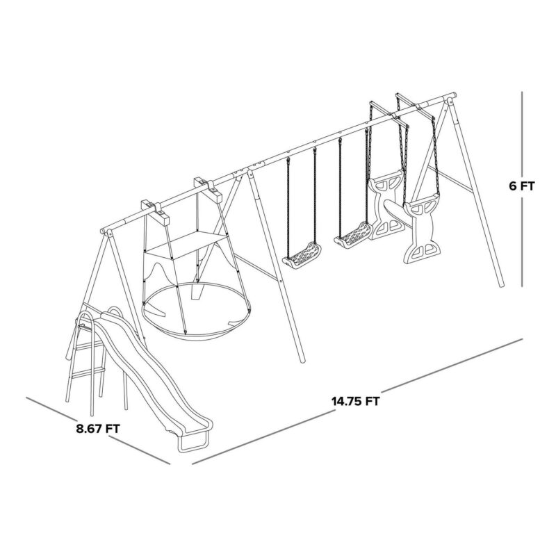 Sportspower Outdoor Rosemead Metal Swing Set with Roman Glider, Saucer, and 6' Double Wall Slide with Lifetime Warranty - Image 8