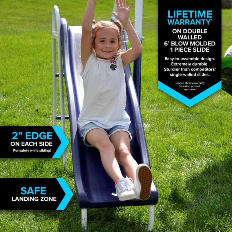 Sportspower Outdoor Rosemead Metal Swing Set with Roman Glider, Saucer, and 6' Double Wall Slide with Lifetime Warranty - Image 2