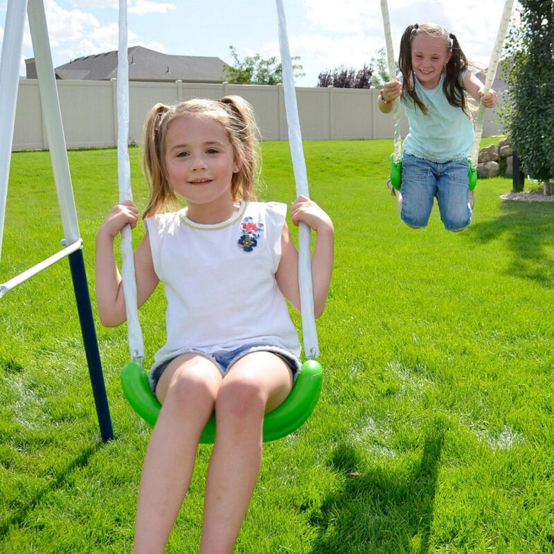 Sportspower Outdoor Rosemead Metal Swing Set with Roman Glider, Saucer, and 6' Double Wall Slide with Lifetime Warranty - Image 5
