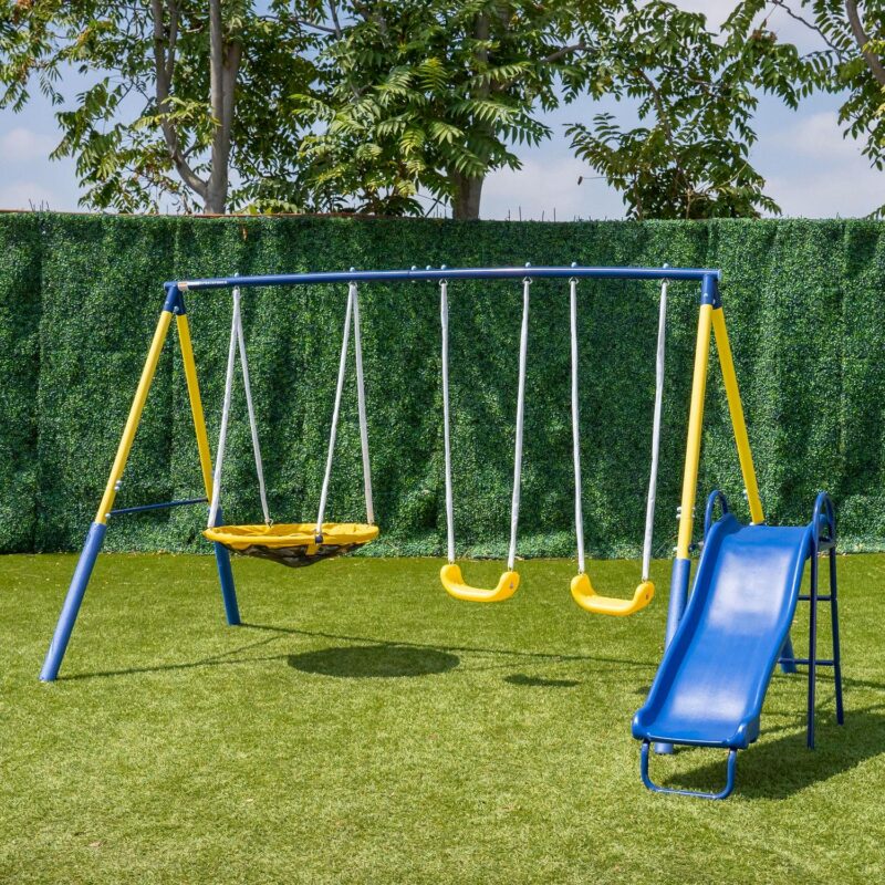 Sportspower Super Saucer II Metal Swing Set with Lifetime Warranty on Blow Molded Slide - Image 2