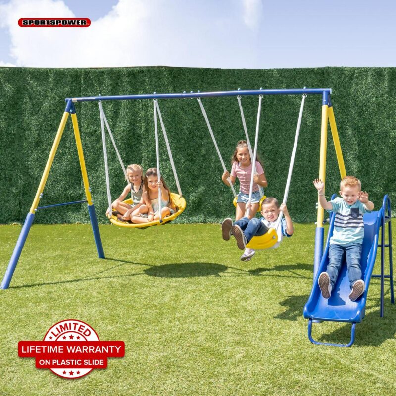Sportspower Super Saucer II Metal Swing Set with Lifetime Warranty on Blow Molded Slide
