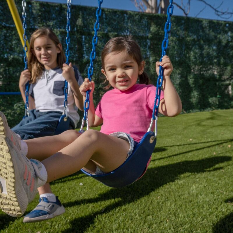 Sportspower Triple Swing and Saucer Metal Swing Set with Saucer Swing, 3 Adjustable Swings, and 5' Double Wall Slide with Lifetime Warranty - Image 6