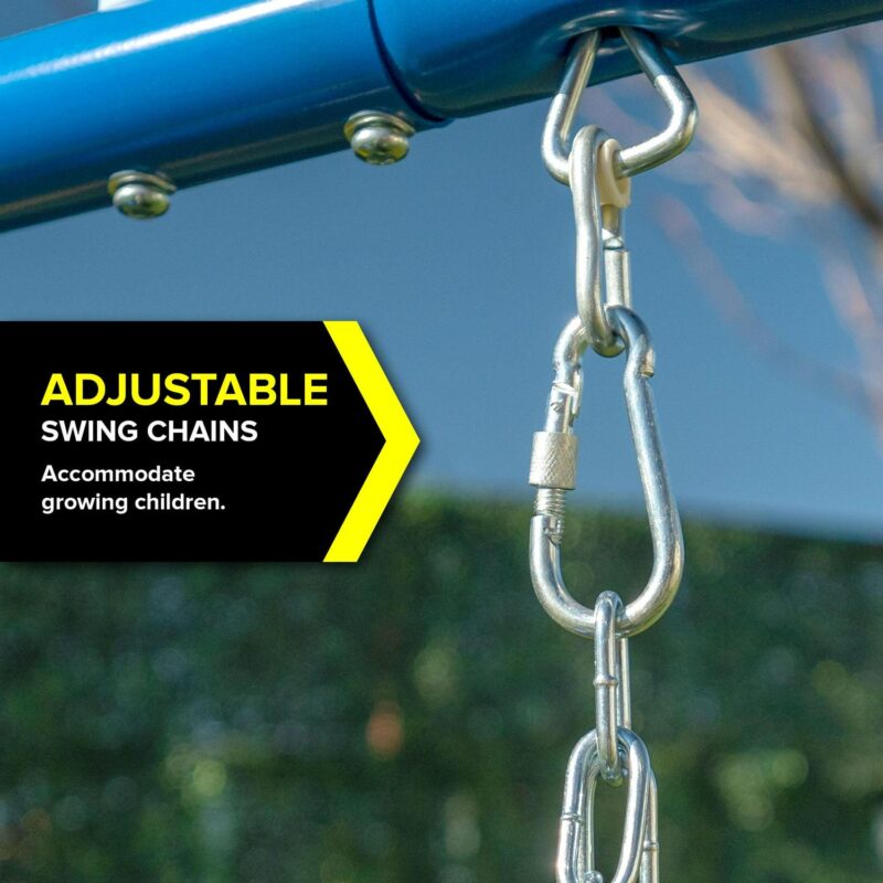Sportspower Triple Swing and Saucer Metal Swing Set with Saucer Swing, 3 Adjustable Swings, and 5' Double Wall Slide with Lifetime Warranty - Image 3