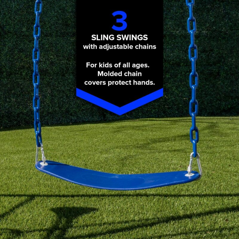 Sportspower Triple Swing and Saucer Metal Swing Set with Saucer Swing, 3 Adjustable Swings, and 5' Double Wall Slide with Lifetime Warranty - Image 5