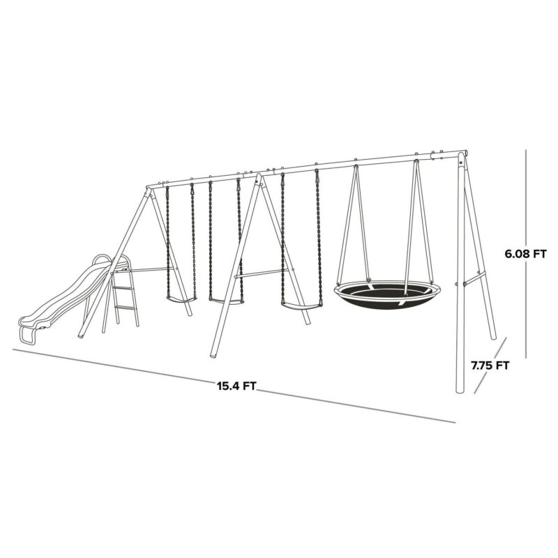 Sportspower Triple Swing and Saucer Metal Swing Set with Saucer Swing, 3 Adjustable Swings, and 5' Double Wall Slide with Lifetime Warranty - Image 7
