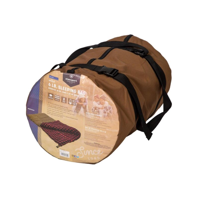Stansport 6 lbs. Grizzly Rectangular Brown Canvas Sleeping Bag -10A F - Image 6