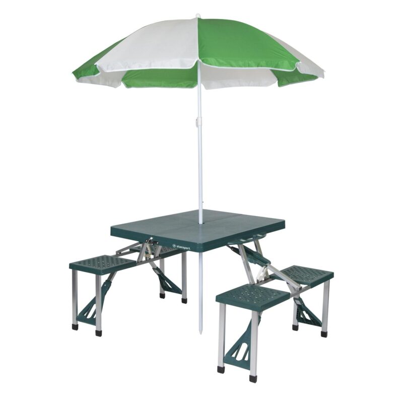 Stansport Picnic Table and Umbrella Combo - Green - Heavy Duty Plastic - Square - G-915