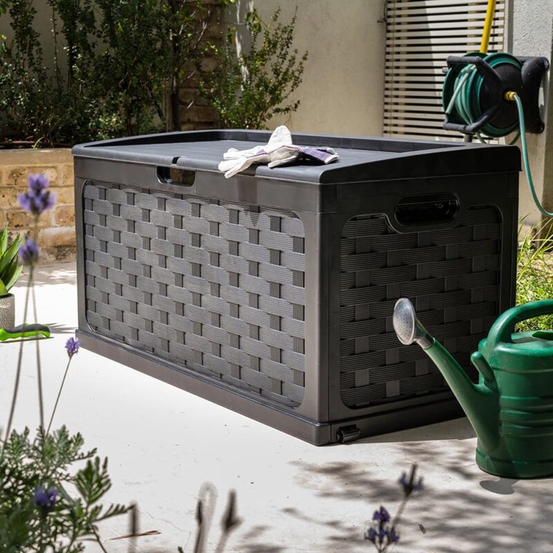 Starplast 88 Gallon Rattan Deck Box, Black - Image 5