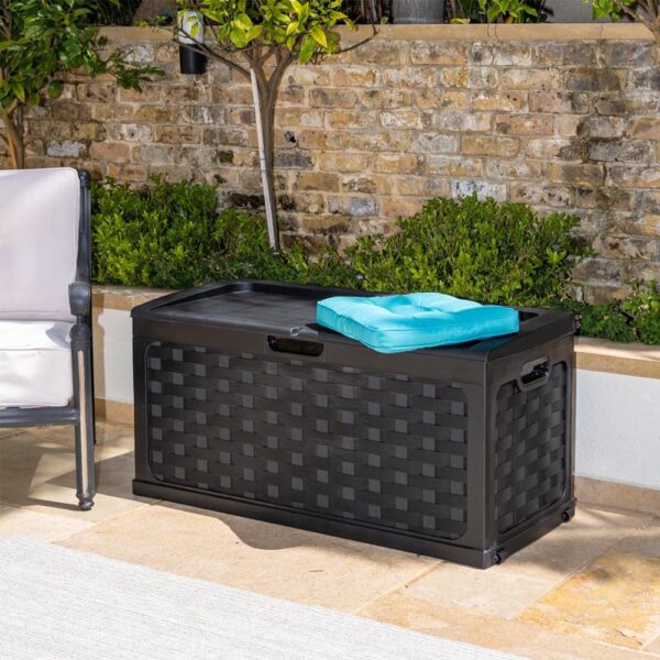 Starplast 88 Gallon Rattan Deck Box, Black