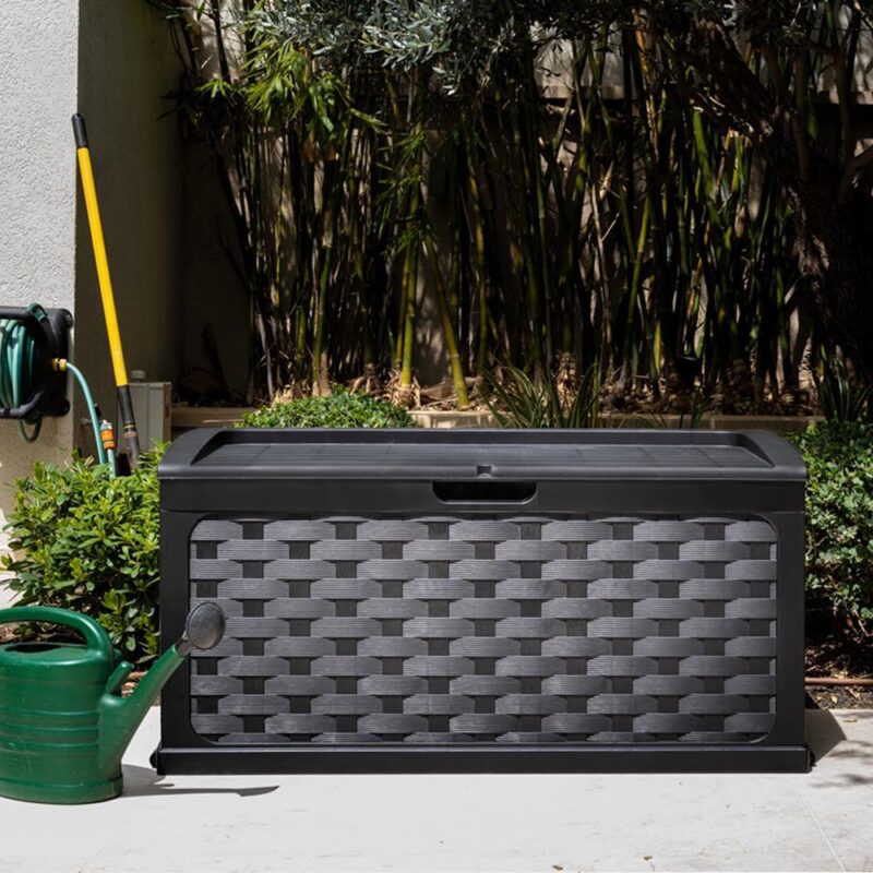 Starplast 88 Gallon Rattan Deck Box, Black - Image 6