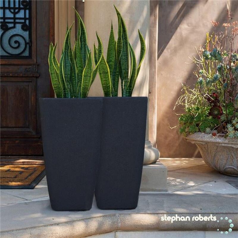 Stephan Roberts Tall Planters with Drainage Holes Planting Pots Set of 2 Black 22 in.